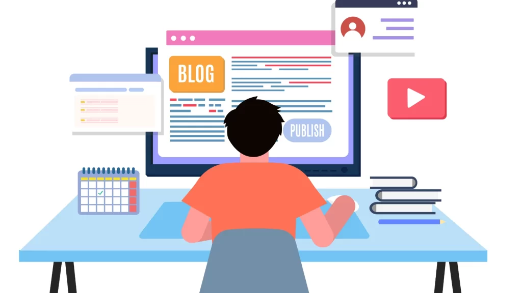 Illustration of man optimising blog post structure with formatting edits